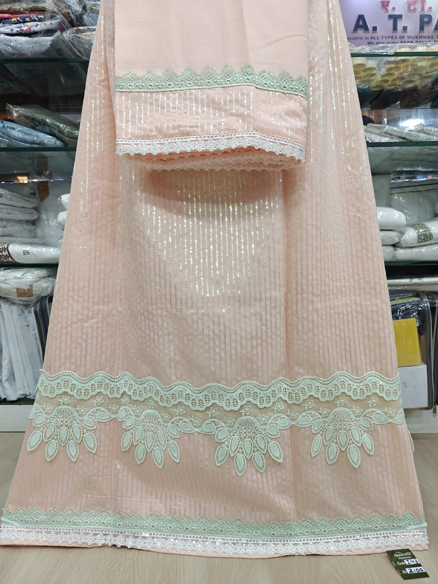  Peach Cotton Fabric Rida, Sequence Ghagra 